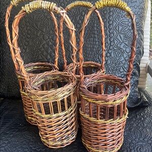 Set of Woven 4 Brown and Gold Baskets